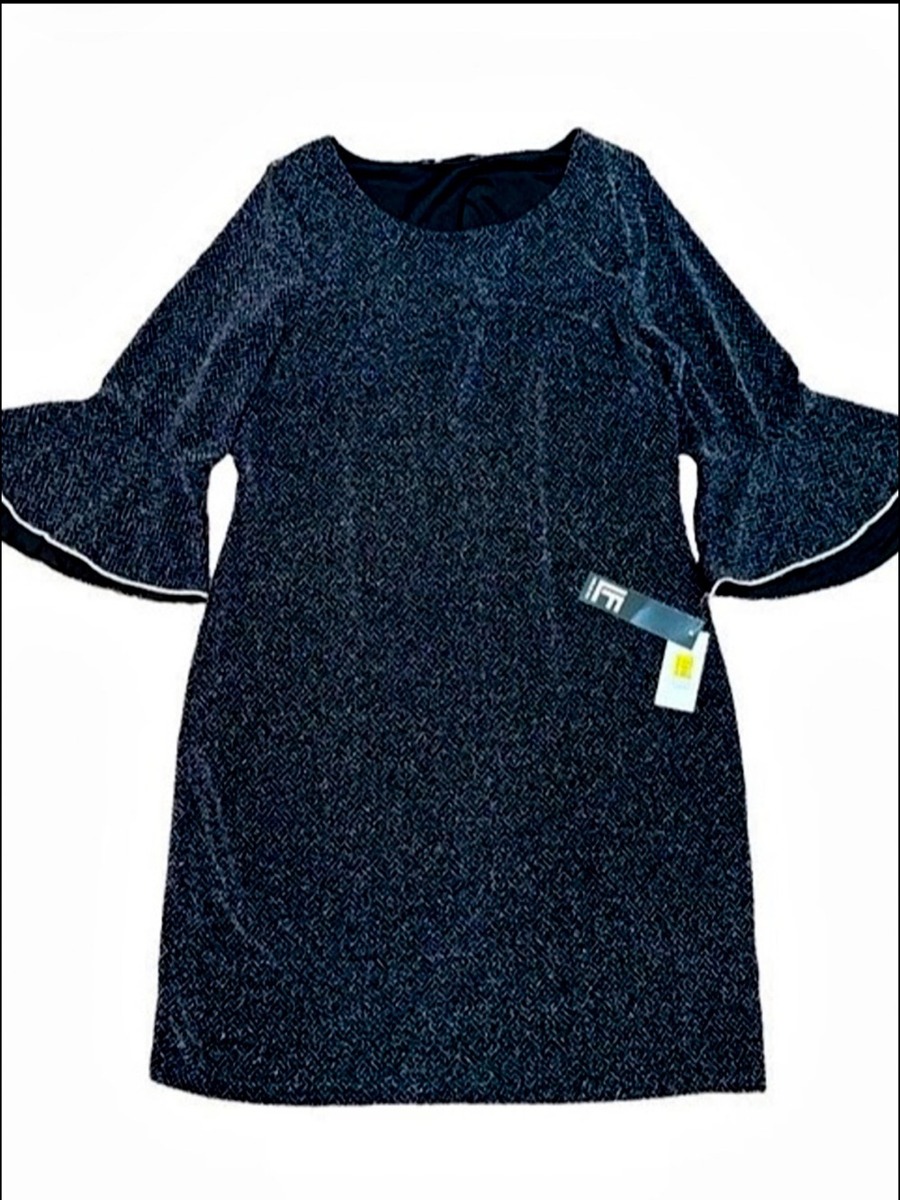 Plus size Black Leslie Fay silver Embellished rhinestone bell sleeves Dress